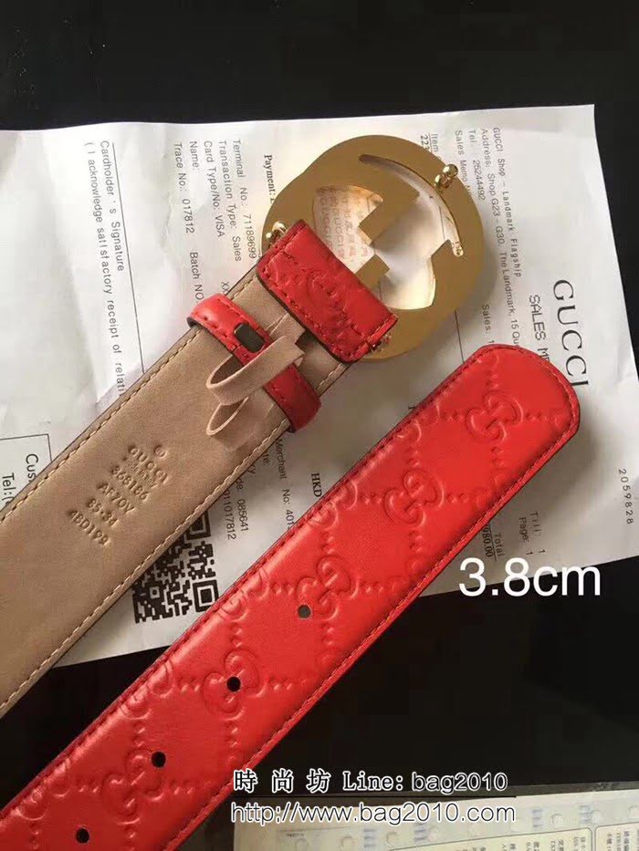 古馳CUCCI 頭層小牛皮壓花 純銅大餅扣 原單經典男士皮帶 GHG1042